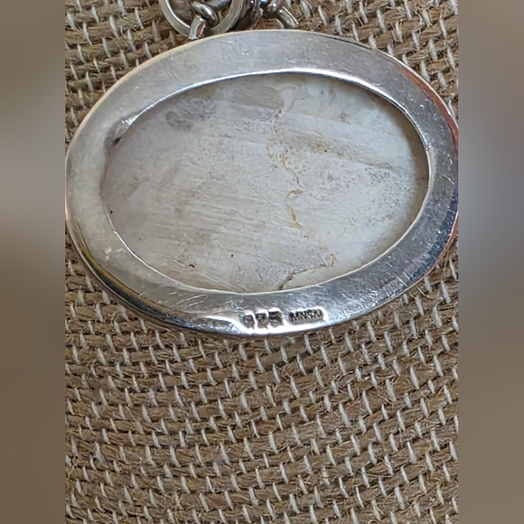 Vintage Double Chain Beaded Necklace With Sterling Silver And Stone Pendant - Picture 3 of 9